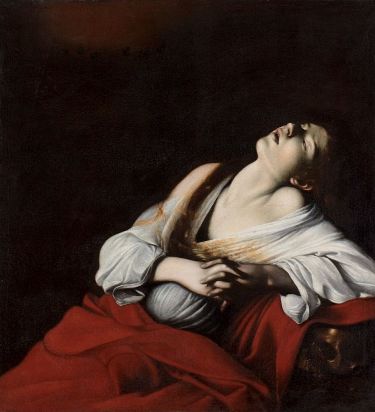 This version of the painting was authenticated in 2014, although debate continues among experts
Michelangelo Merisi da Caravaggio, Mary Magdalene in Ecstasy (1606)