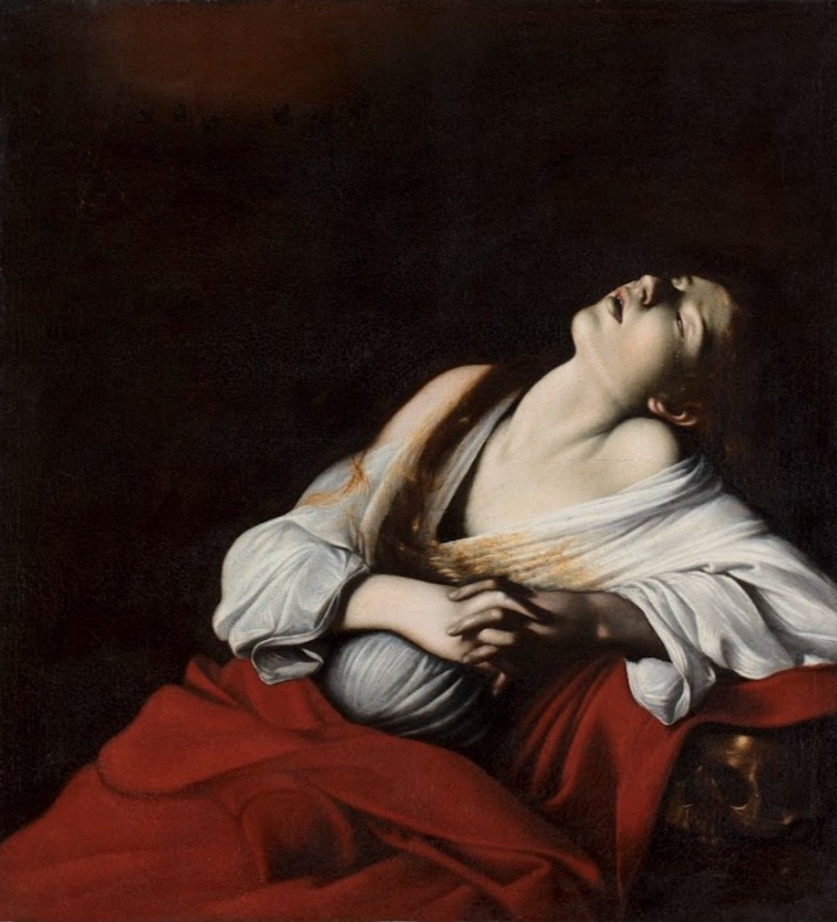 This version of the painting was authenticated in 2014, although debate continues among experts
Michelangelo Merisi da Caravaggio, Mary Magdalene in Ecstasy (1606)