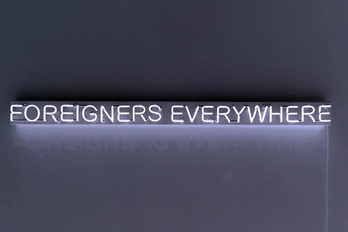 The Paris-based collective Claire Fontaine’s 2005 work Foreigners Everywhere (English) is one of a series of neon works in different languages that will be at the Venice Biennale Studio Claire Fontaine. Courtesy Claire Fontaine and Galerie Neu