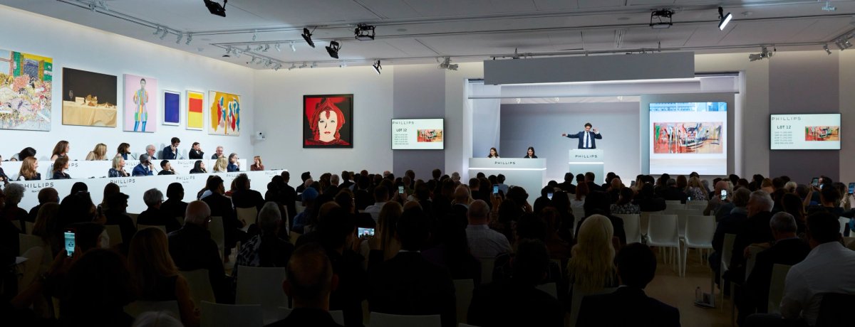 The Phillips salesroom during the 20th Century and Contemporary Evening sale Courtesy, Phillips