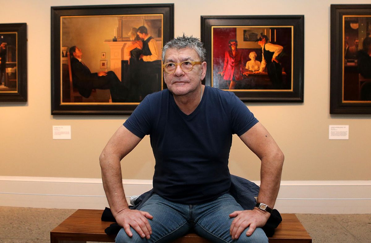 Jack Vettriano at the Kelvingrove Art Gallery in Glasgow for his 2013 retrospective, which included more than 100 works Andrew Milligan PA Images / Alamy Stock Photo