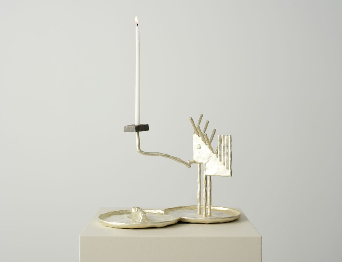 One of Christopher K. Ho's candelabra sculptures at the first Ellie Rines Gallery show. Courtesy Ellie Rines Gallery