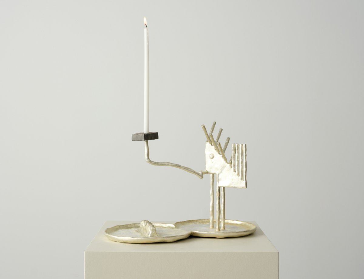 One of Christopher K. Ho's candelabra sculptures at the first Ellie Rines Gallery show. Courtesy Ellie Rines Gallery