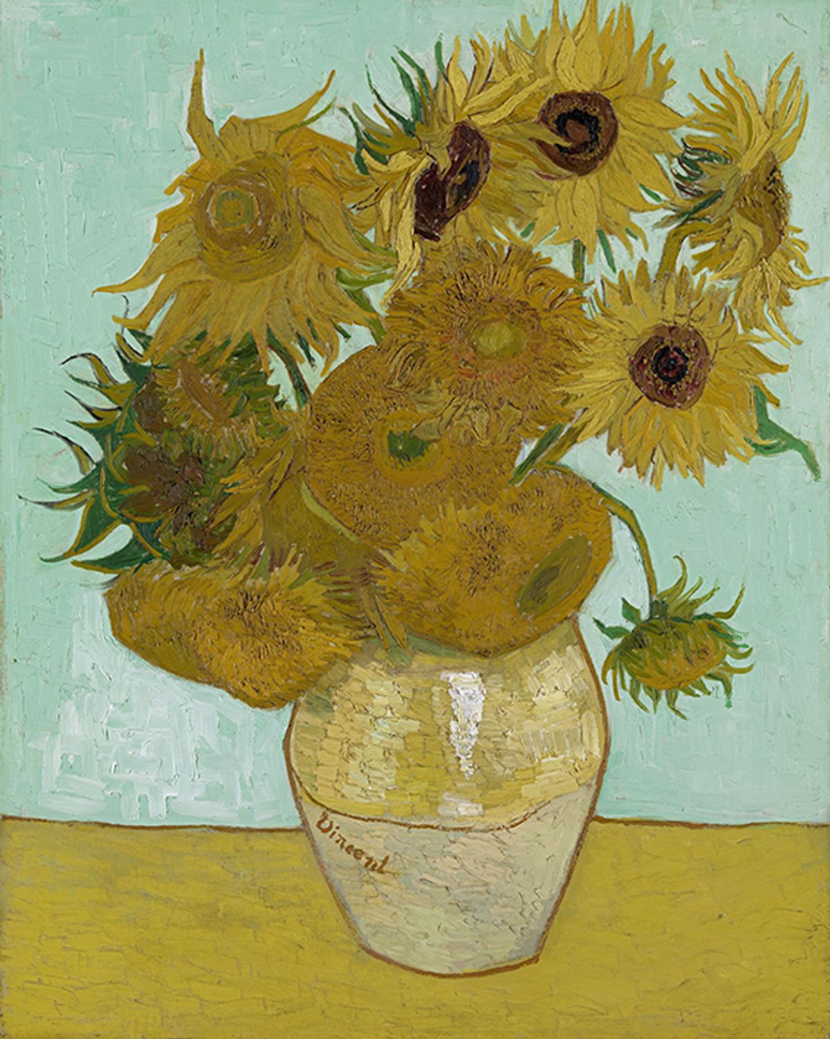 Vincent van Gogh’s Sunflowers on a Turquoise Background (1888) Courtesy of Bayerische Staatsgemäldesammlungen, Neue Pinakothek, Munich