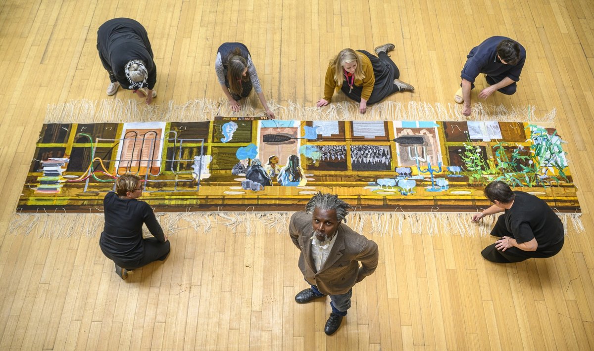 Hurvin Anderson and Dovecot Weavers with The Lincoln College 600th Anniversary Tapestry
Photography by Phil Wilkinson