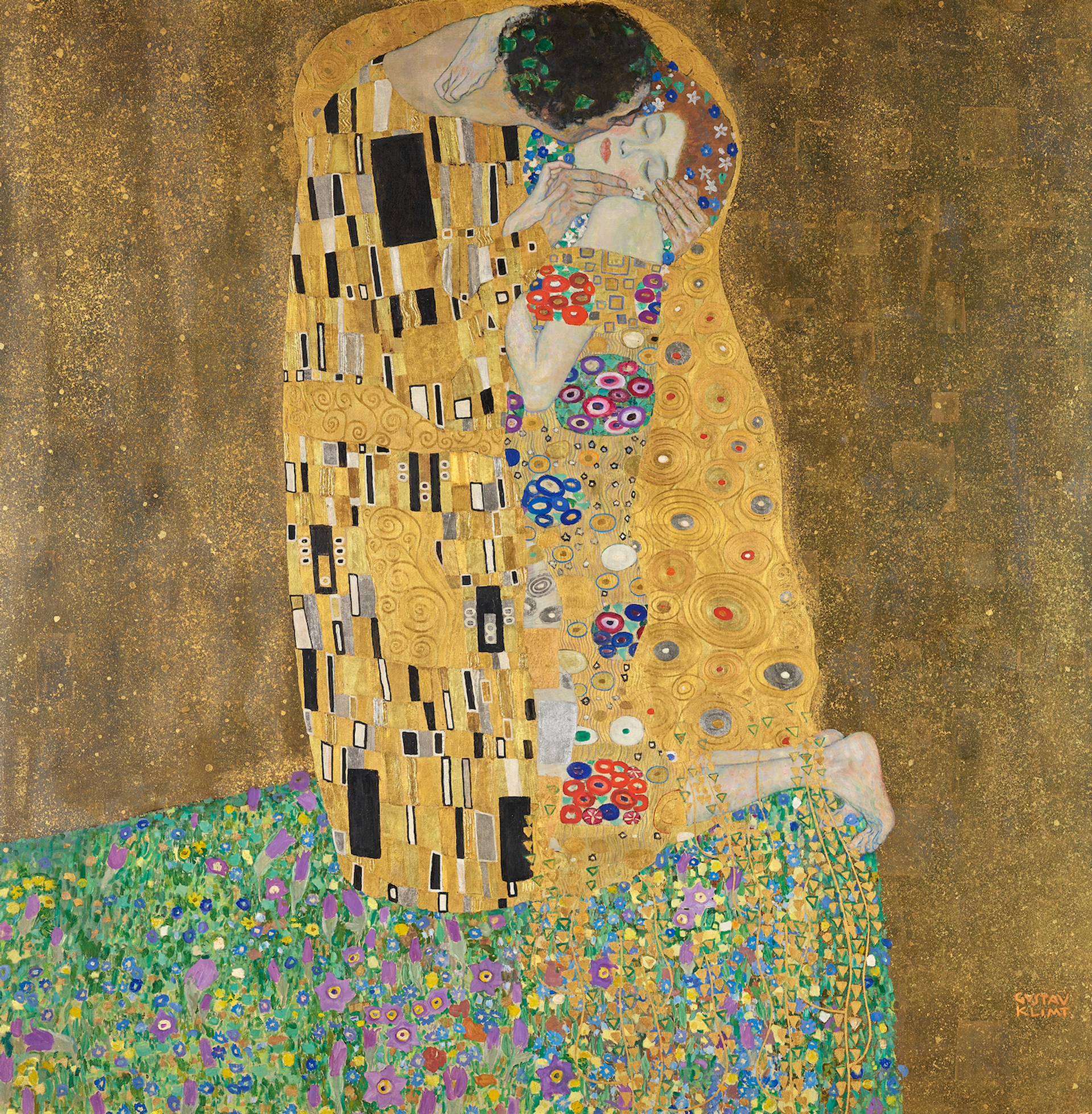 Gustav Klimt’s The Kiss (Lovers) (1908), on permanent display at the Upper Belvedere, Vienna. © Belvedere, Vienna