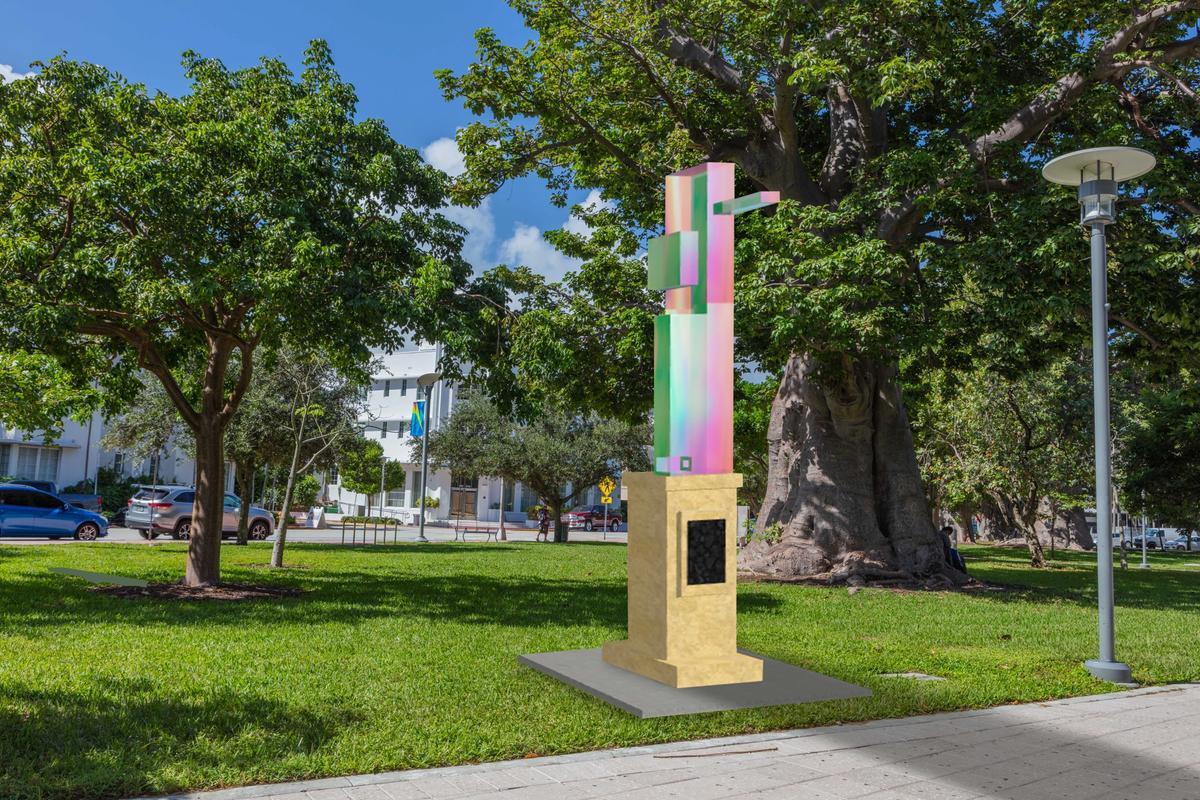 A rendering of Najja Moon's monument Your Mommas Voice in the Back of Your Head (2020) in Collins Park Courtesy of the artist