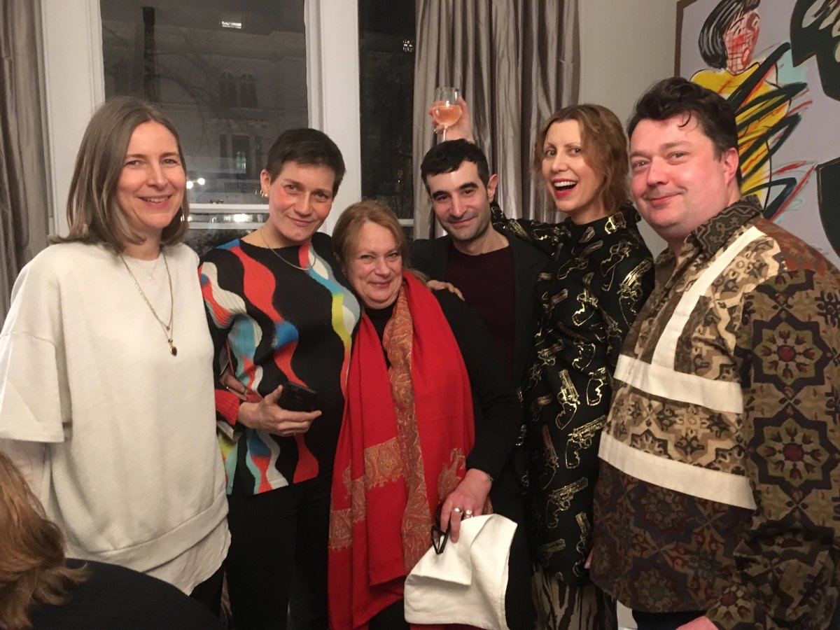 From left: Tomma Abts, Alexandra Bircken, Louisa Buck, Nikky Verbier, Valeria Napoleone and Joe Scotland