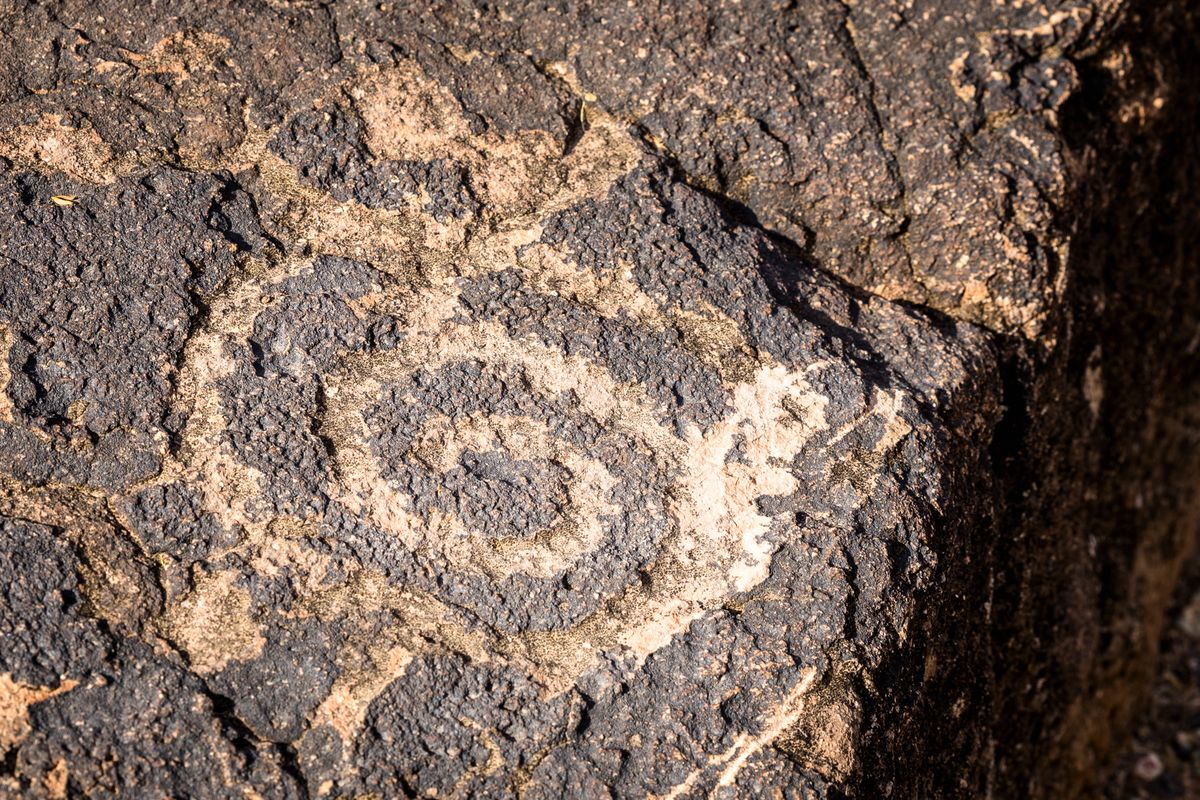 Petroglyph detail of a snail Charlie Leight/ASU News