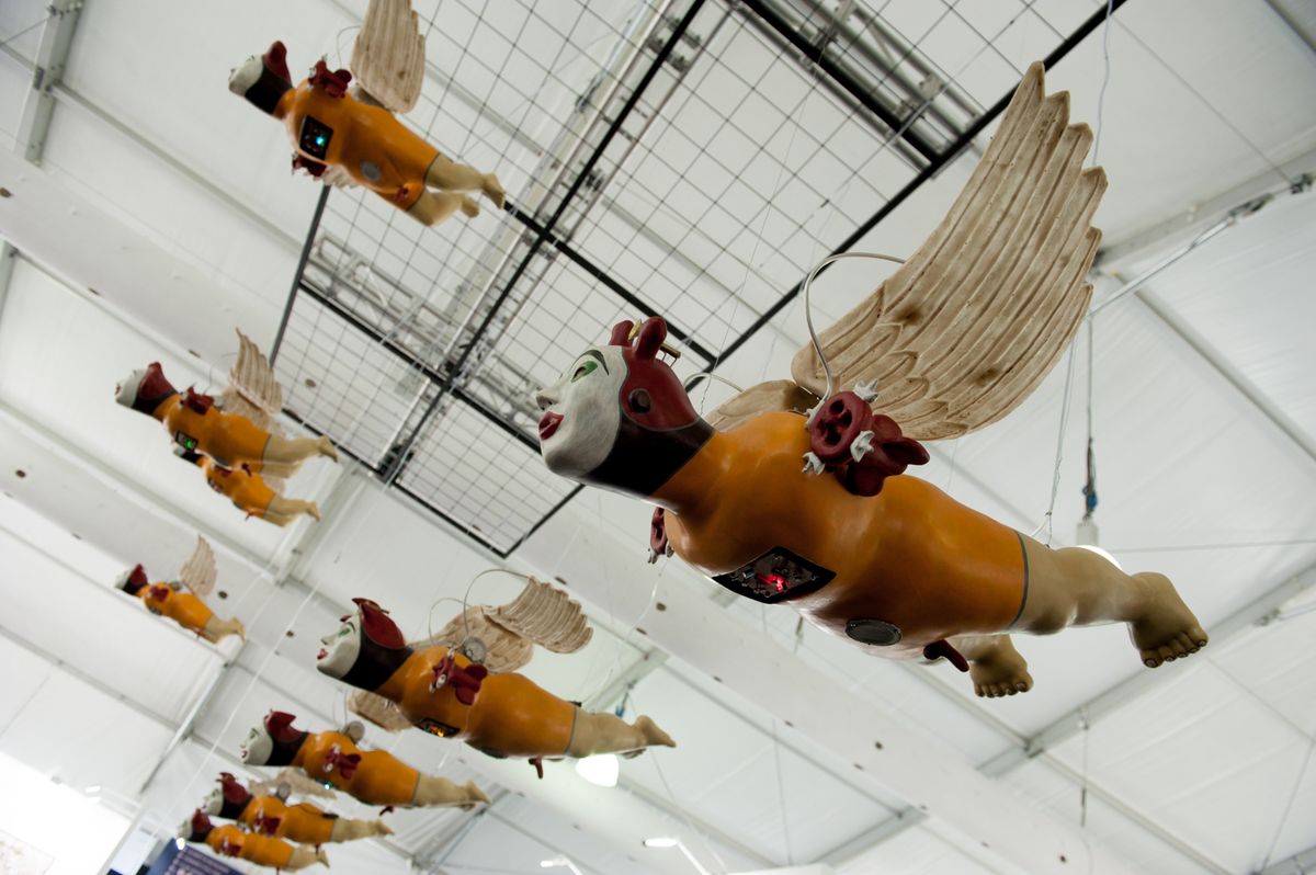 Heri Dono's Smiling Angels from the Sky, on show with Columns Gallery at Art Central Hong Kong Photo: Norm Yip