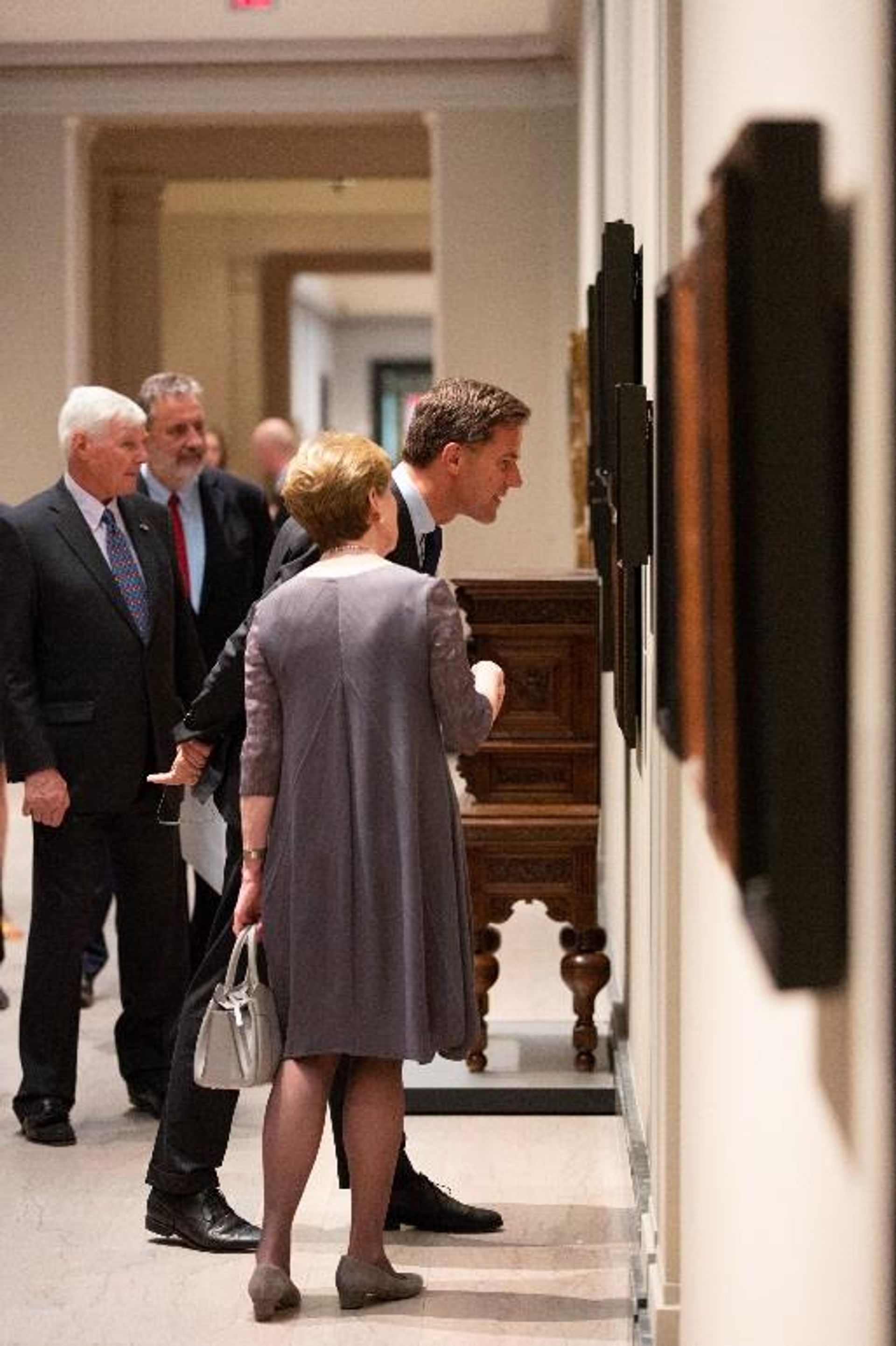 Dutch Prime Minister Mark Rutte with Susan Weatherbie at MFA Boston; also pictured Eijk van Otterloo (left) and Ambassador Henne Schuwer Photo: Michael Blanchard
