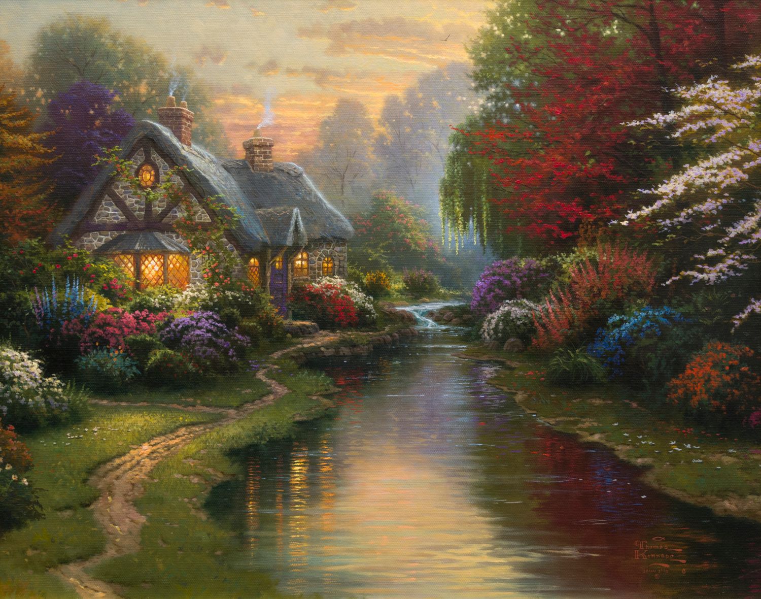 Thomas Kinkade’s A Quiet Evening, Places in the Heart I (1998), one of his quintessential “painter of light” works Courtesy the Kinkade Family Foundation