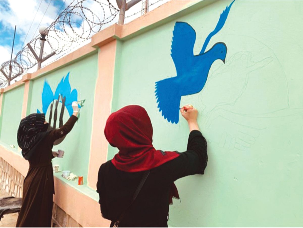 Sadaf Danish created an art group in her hometown of Kunduz whose members painted works on walls around the city, many on topics linked to peace and human rights Photo: Sadaf Danish