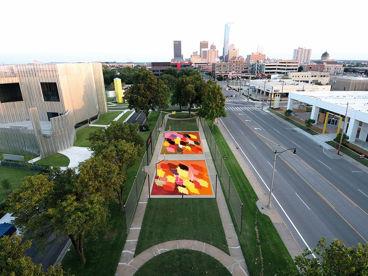 A rendering of Edgar Heap of Birds’s basketball courts at Campbell Art Park Photo: Ravyn Foltz