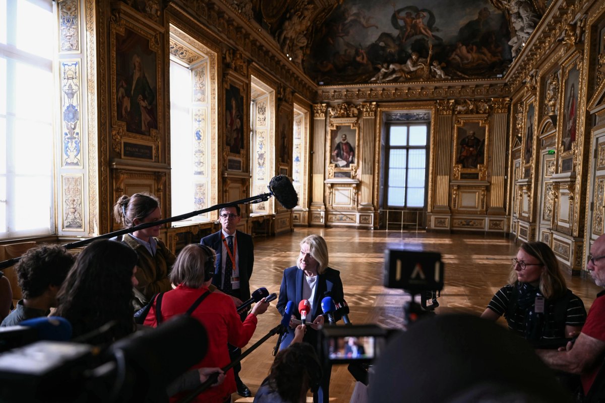 France's Culture Minister Catherine Pegard attended the reopening of the Apollo Galler, at the Louvre museum in Paris on 22 July Photo: Lou Benoist/Pool Photo via AP