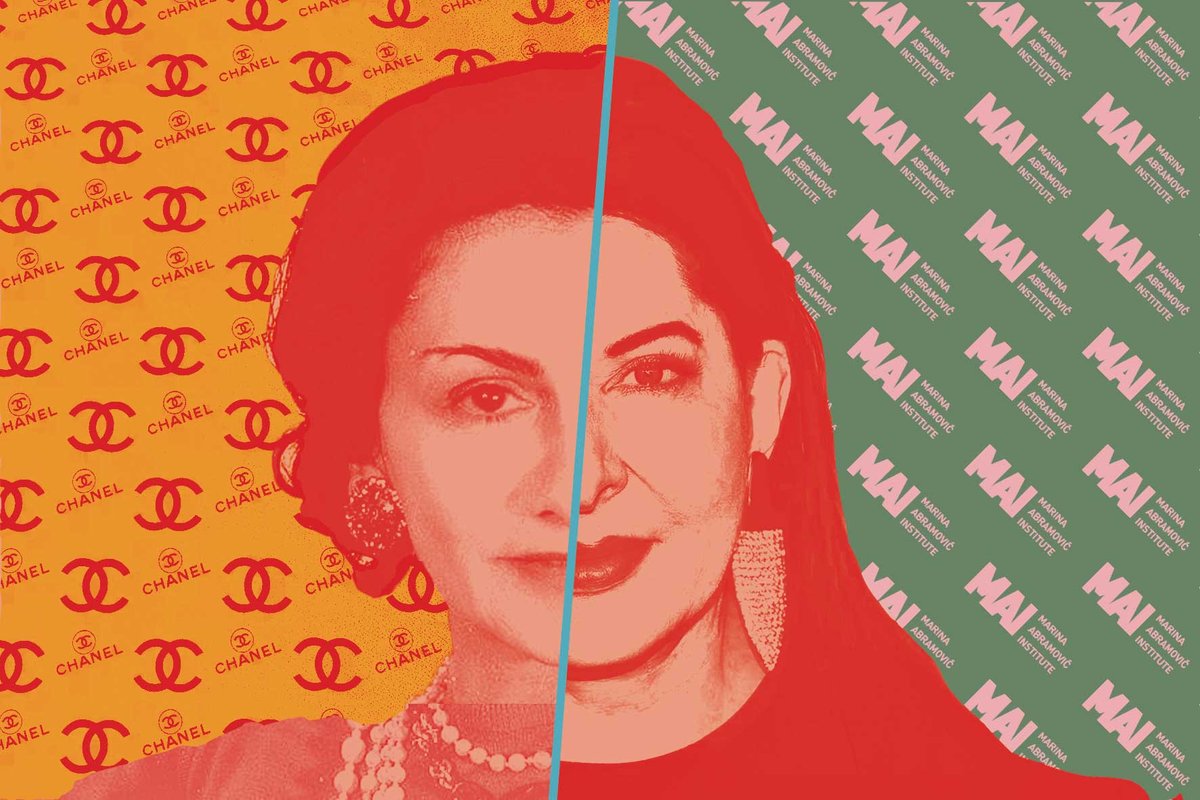 Chanelović, anyone? Major exhibitions of the fashion designer Chanel and the performance artist Marina Abramović are opening in London this month. Perhaps a joint marketing campaign for these improbable bedfellows could replicate the success of Barbenheimer?
Illustration: Katherine Hardy; Chanel image: Granger Historical Picture Archive/Alamy Stock Photo; Abramović image: Associated Press/Alamy Stock Photo