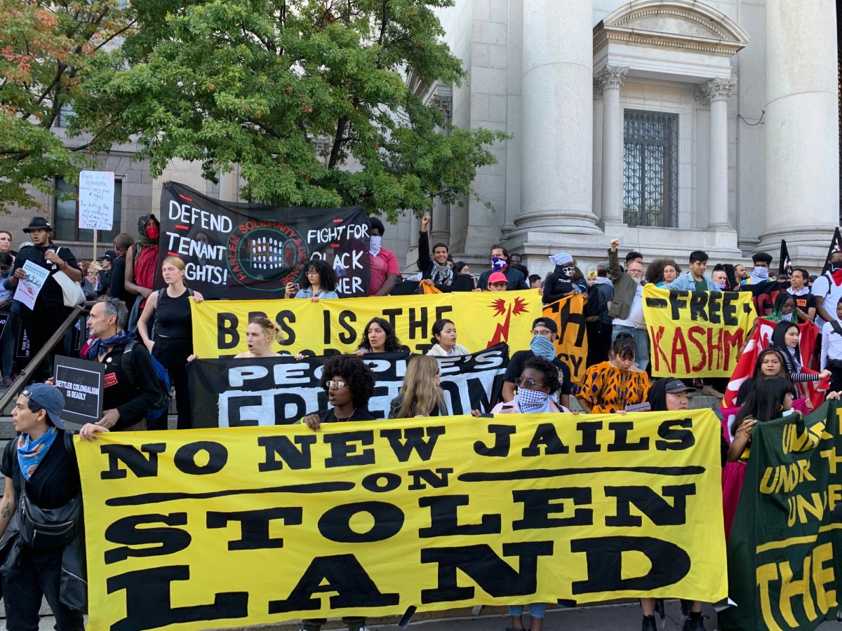 Decolonize This Place gathered a coalition of over 15 grassroots organisations to attend this year’s Anti-Columbus Day movement, including calls for the abolition of prisons, the liberation of Palestine, and the end of capitalism Photo: Zachary Small