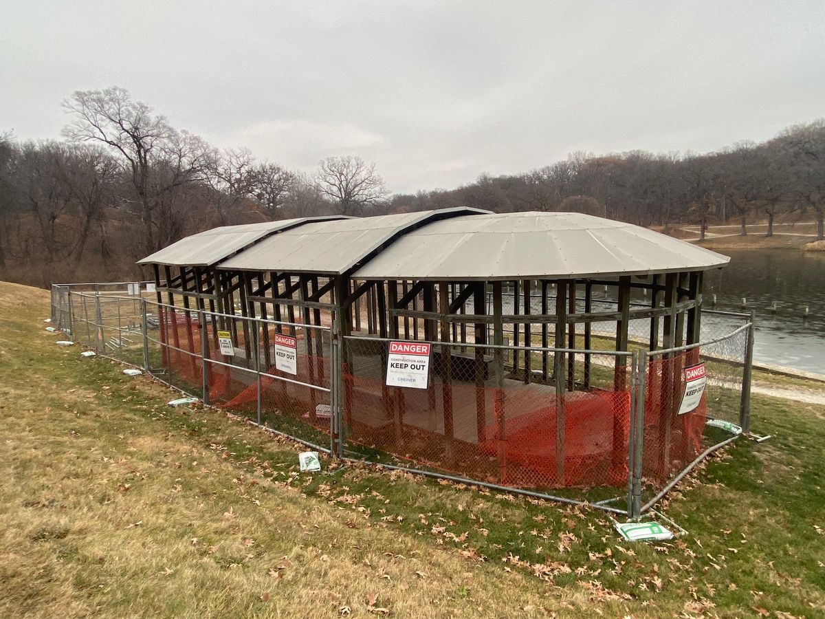 Mary Miss, Greenwood Pond: Double Site (1996), Des Moines, Iowa, in December 2023 Courtesy The Cultural Landscape Foundation