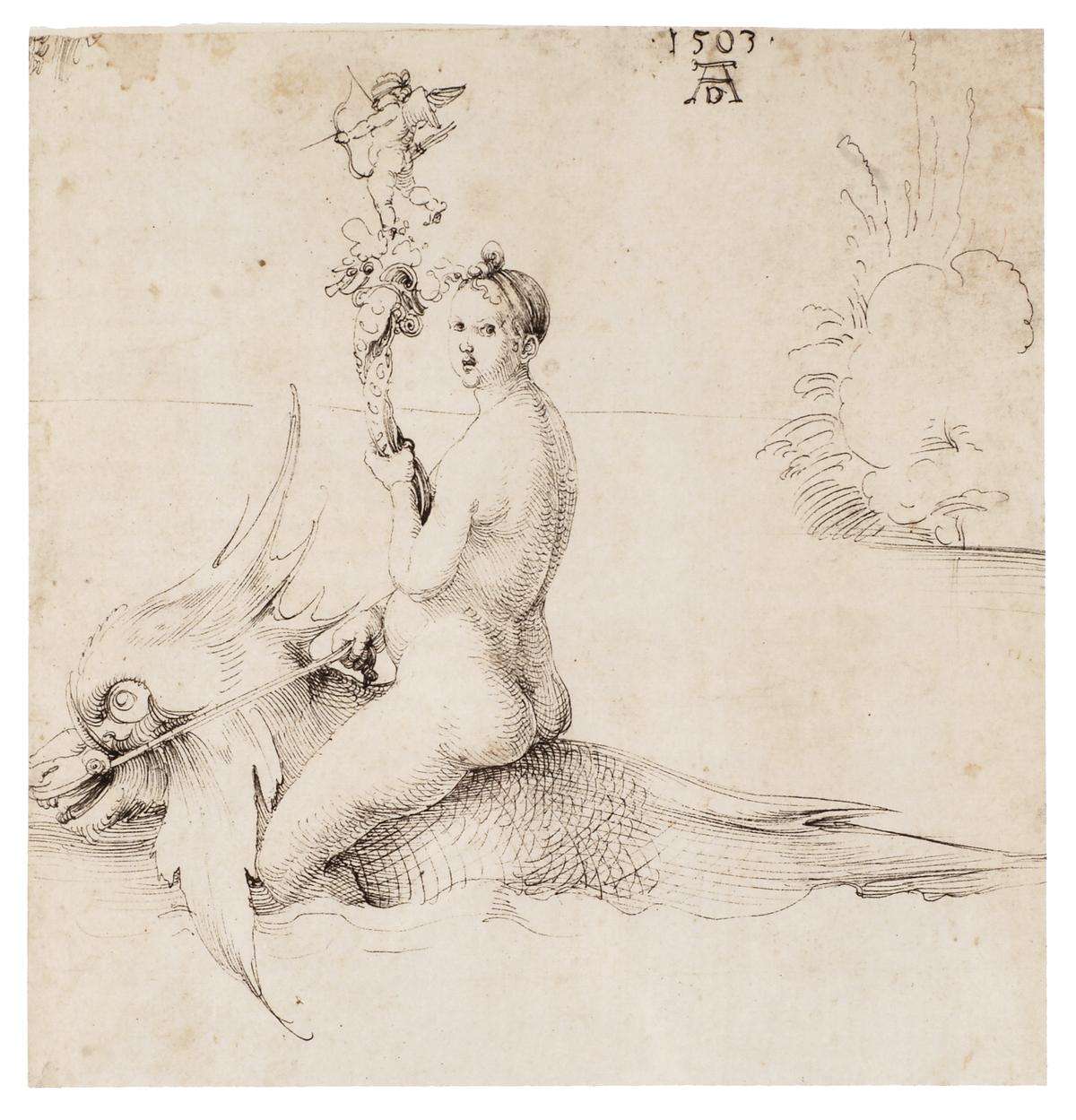 Albrecht Dürer's Venus Riding a Dolphin (1503) Courtesy of Albertina, Vienna