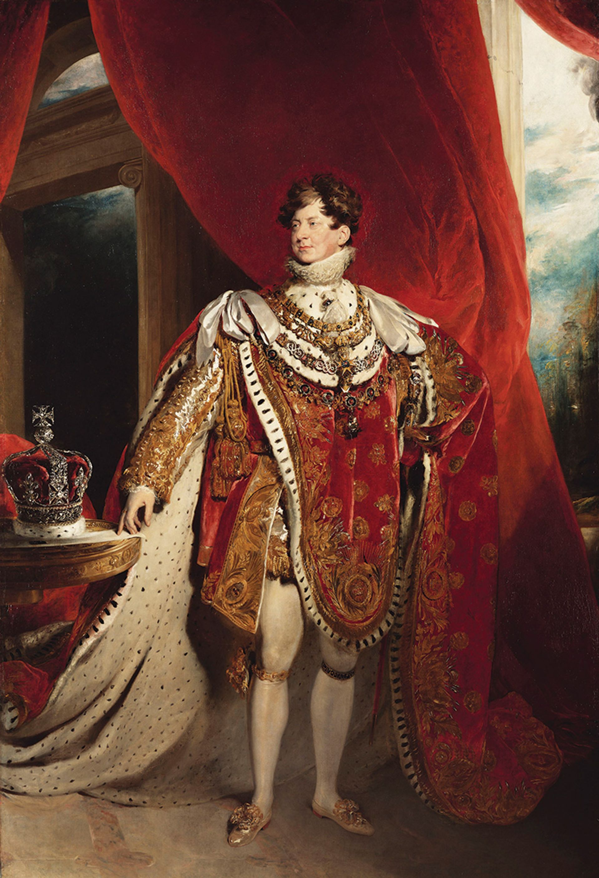 Thomas Lawrence’s portrait of George IV (1821) shows the monarch wearing the coronation mantle he designed himself Royal Collection Trust; © Her Majesty Queen Elizabeth II 2019