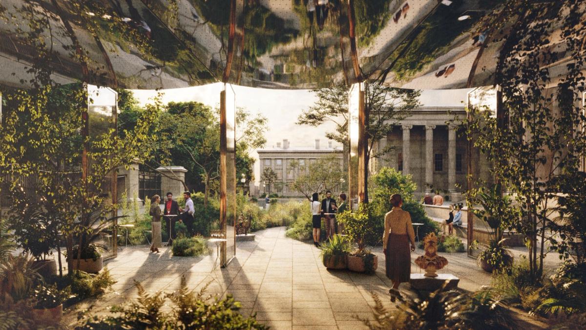 Initial concept design, the pavilion resets the visitor’s relationship with the forecourt and landscape
© Studio Weave