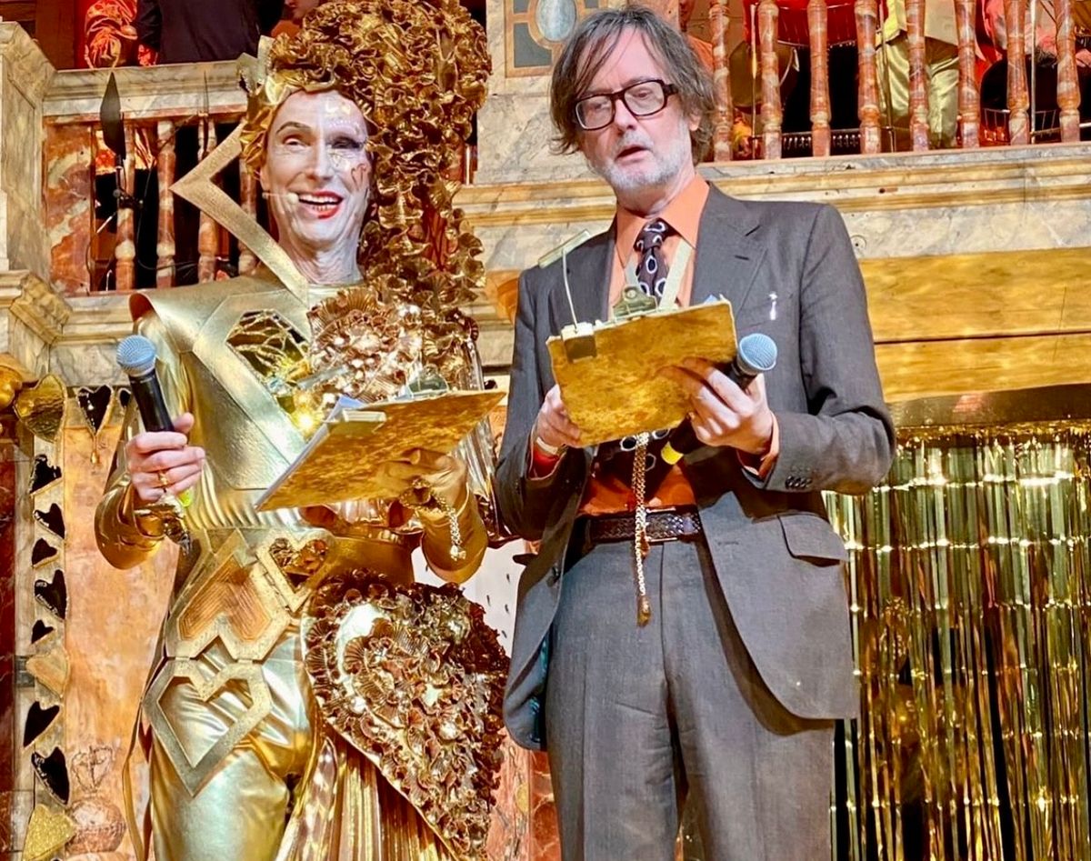 Andrew Logan and Jarvis Cocker hosting the 15th AMW competition. Photo: David Francis