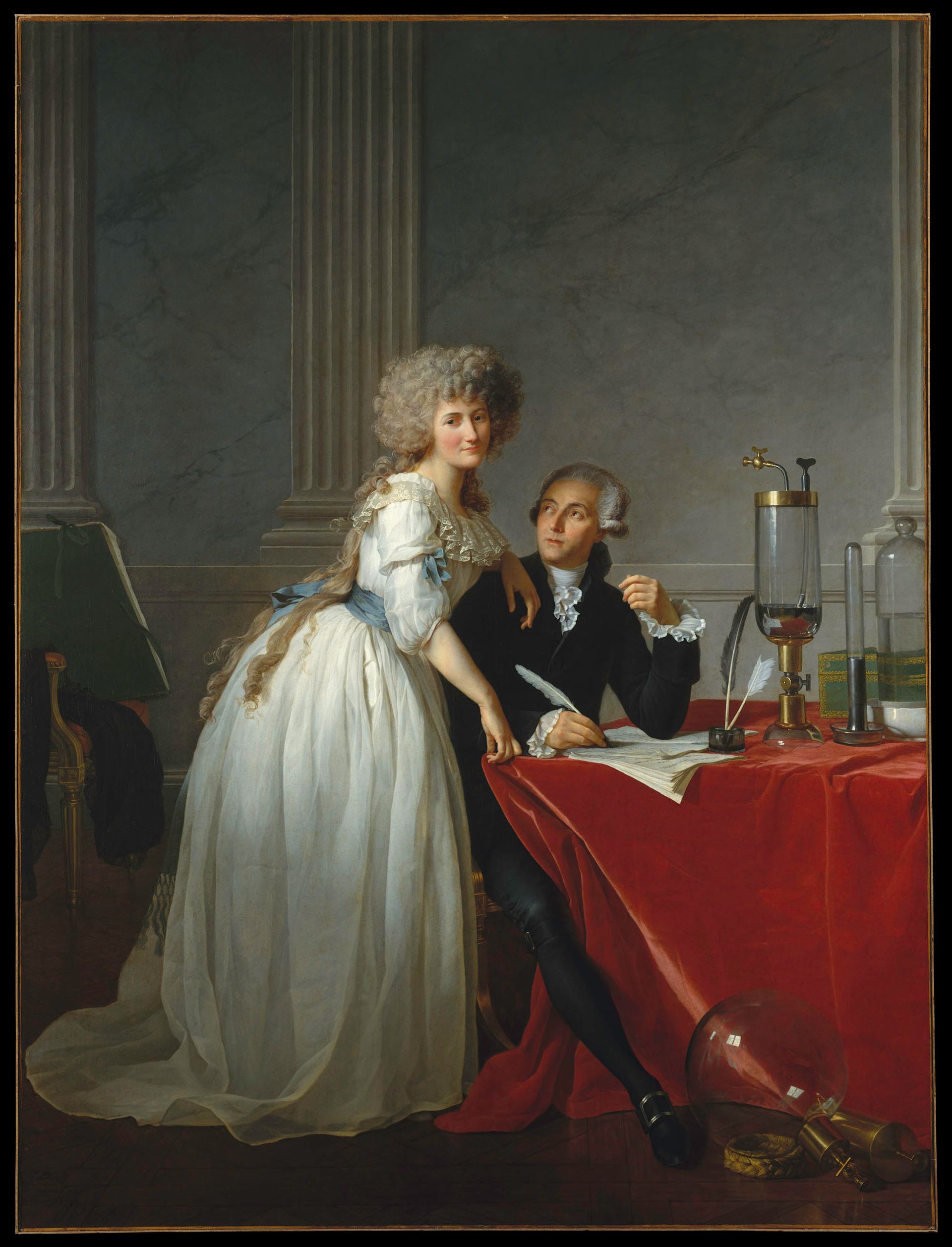 雅克-路易斯·大卫1788年的画作《安托万·洛朗·拉瓦锡(1743-1794)和玛丽·安妮·拉瓦锡(1758-1836)》，大都会艺术博物馆