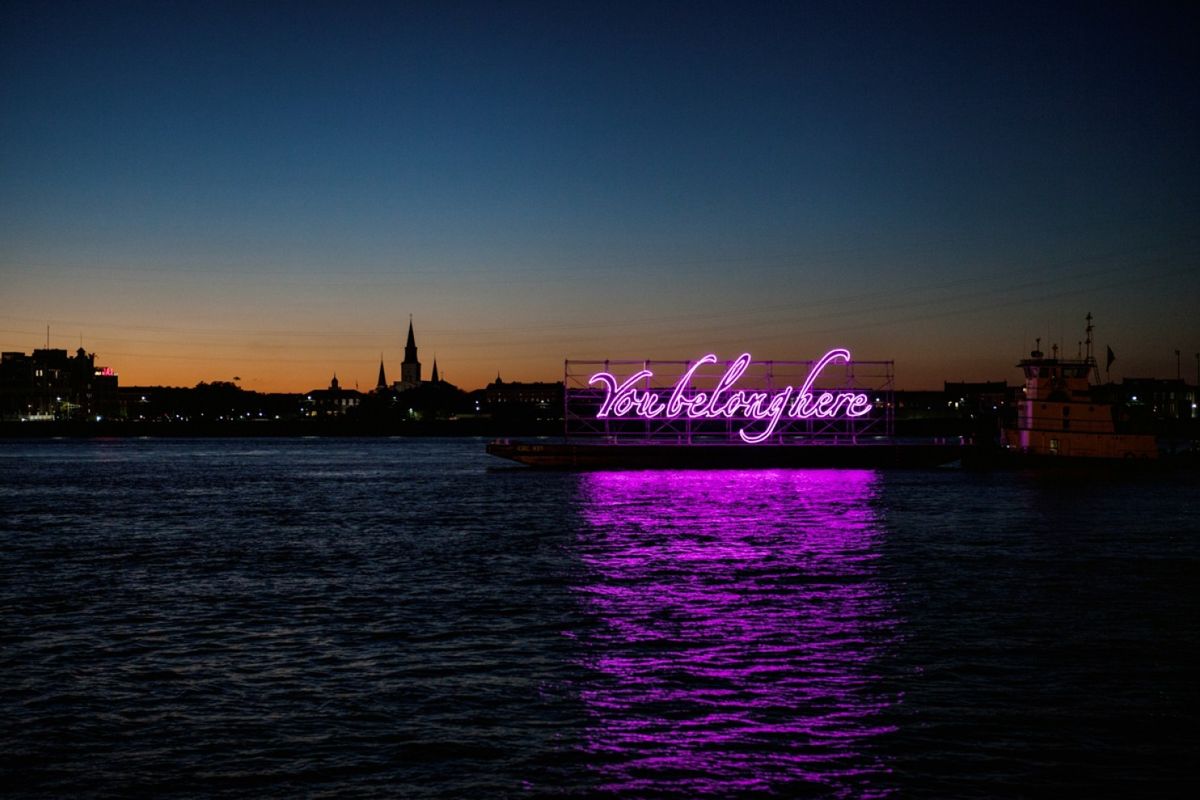 Tavares Strachan’s sculpture “You Belong Here” floats on the Mississippi River near the French Quarter, part of Prospect 3 in New Orleans Photo: Joseph Grey/Courtesy of Prospect New Orleans)