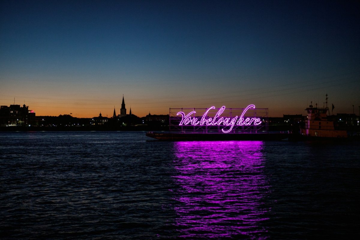 Tavares Strachan’s sculpture “You Belong Here” floats on the Mississippi River near the French Quarter, part of Prospect 3 in New Orleans Photo: Joseph Grey/Courtesy of Prospect New Orleans)