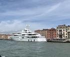 Who owns the superyacht docked outside the 2024 Venice Biennale?
