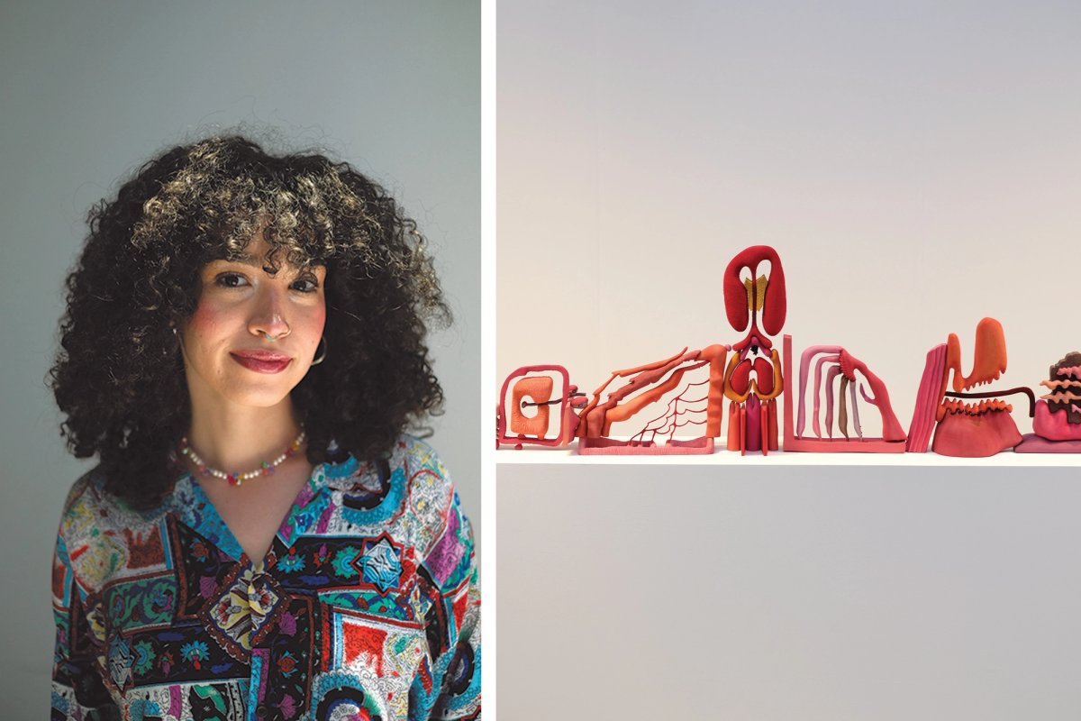 Angelik Vizcarrondo-Laboy (left) with one of her favourite works at Frieze New York, Matthew Ronay's The Crack, the Swell, an Earth, an Ode (2022) at Casey Kaplan gallery
Photos: Alex Wroblewski