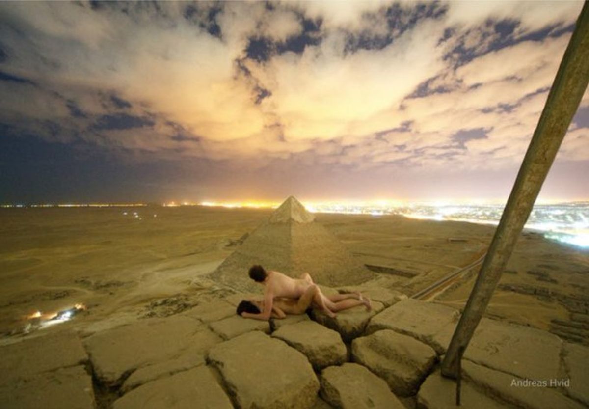 Andreas Hvid and an unidentified woman sparked outrage last year for photographing themselves naked on top of the Great Pyramid of Giza
