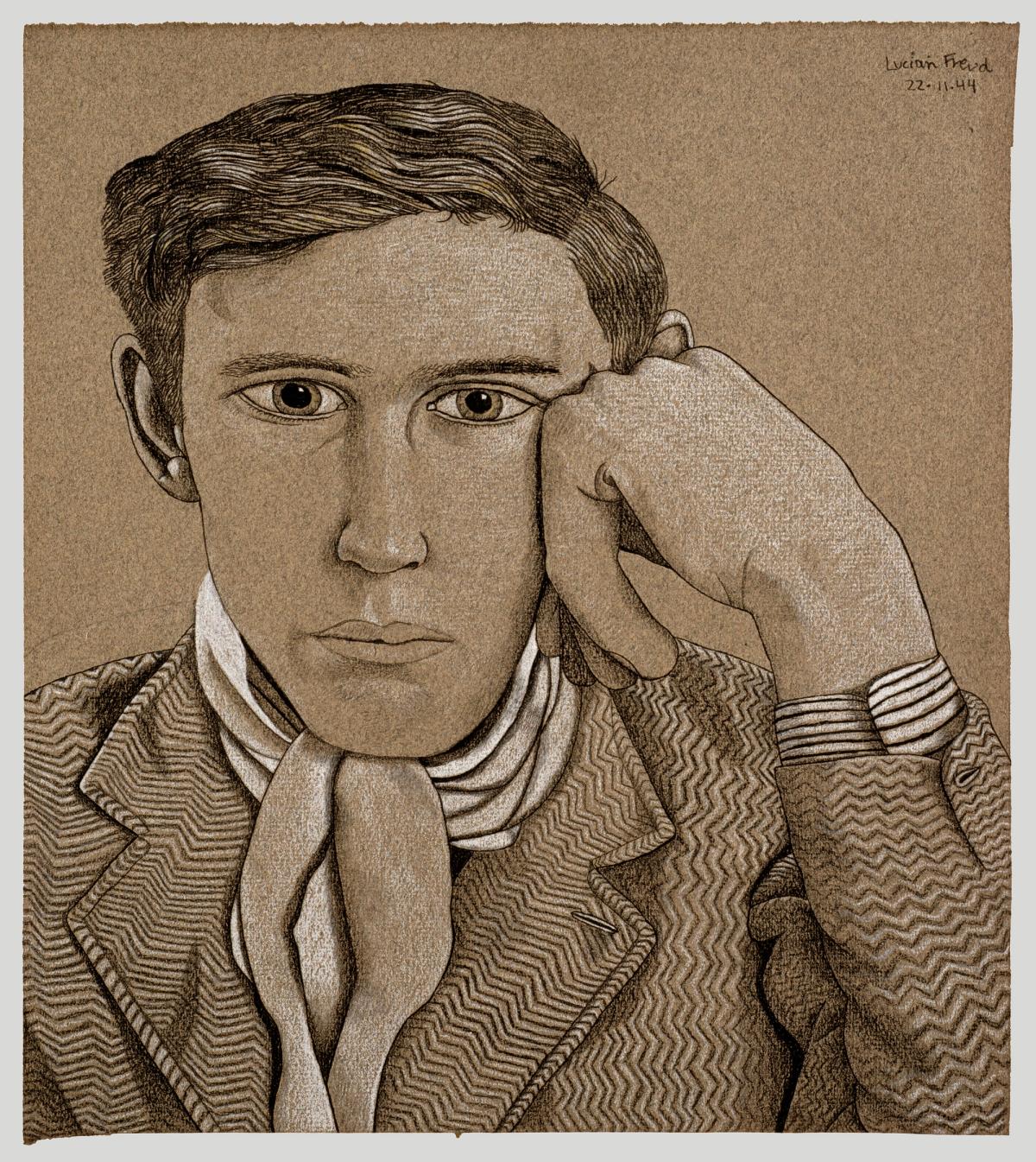 Lucian Freud’s chalk-and-crayon Portrait of a Young Man (1944) will be on show at the NPG alongside sketchbooks, unfinished paintings, childhood drawings and letters © The Lucian Freud Archive. All Rights Reserved 2025 / Bridgeman Images. Lent by a private collection


