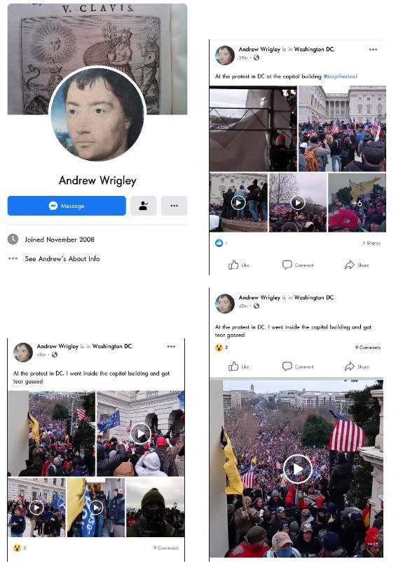 United States Capitol Police identified Wrigley from his social media posts Photo: US Department of Justice