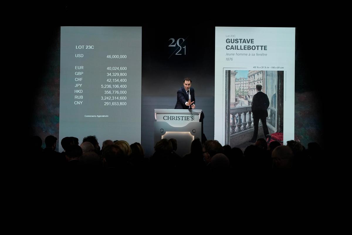 Adrien Meyer sold Gustave Caillbotte's Jeune homme à sa fenétre (1876) for a record $46m last night at Christie's New York. Courtesy of Christie's