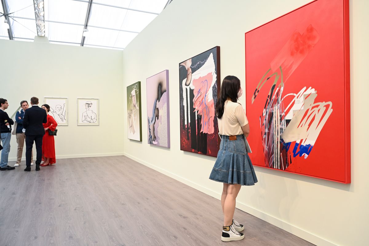 The Hauser & Wirth booth at Frieze Los Angeles 2022, with works by Camille Henrot Photo by Casey Kelbaugh. Courtesy of Casey Kelbaugh/Frieze