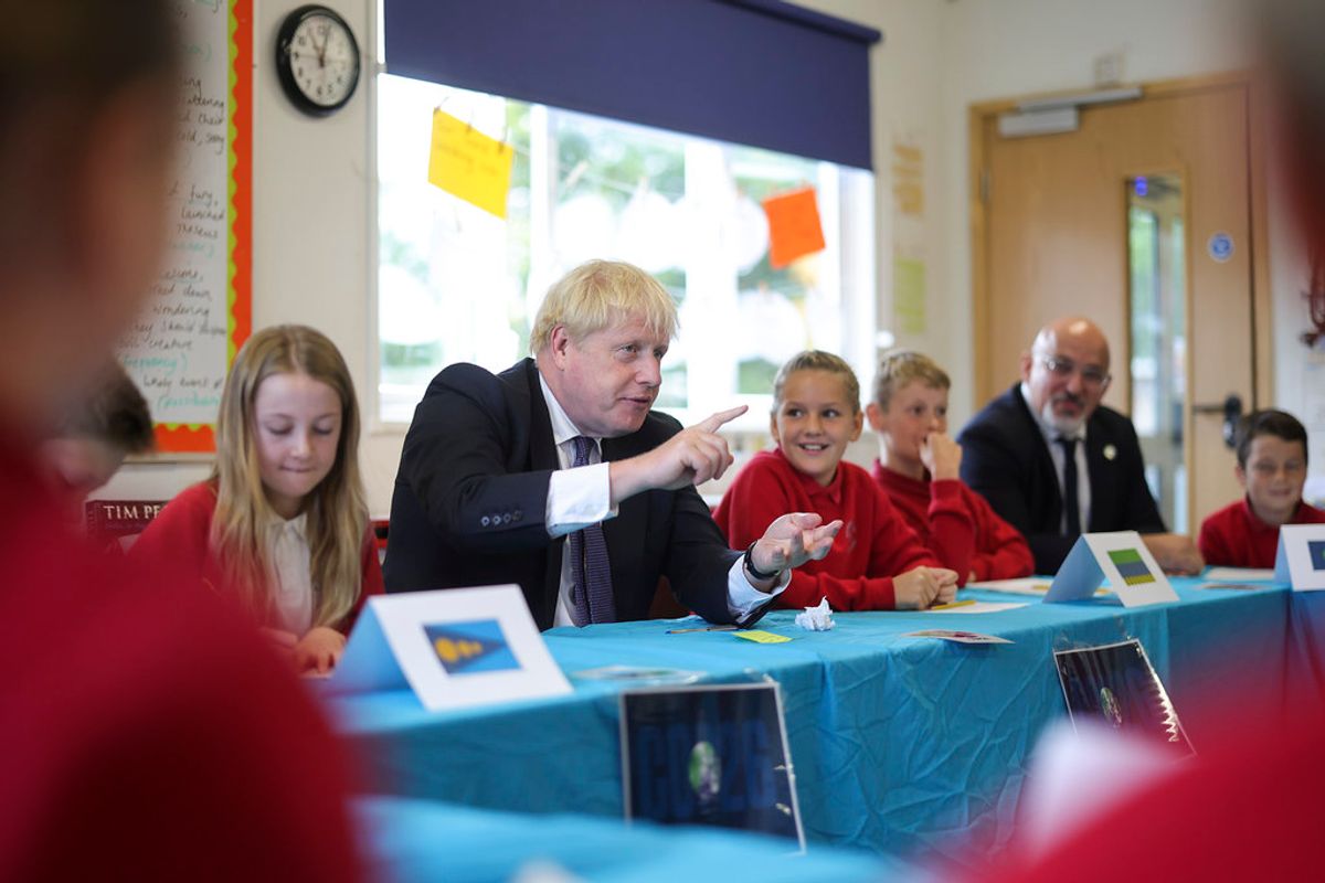 The Conservative Party's manifesto for the 2019 general election pledged extra funding to secondary schools to support creative activities, but the policy has since been dropped Photo: Prime Minister Boris Johnson and Secretary of State for Education, Nadhim Zahawi talk with pupils at the Westbury-on-Trym Church of England Academy in Bristol. Andrew Parsons / No 10 Downing Street