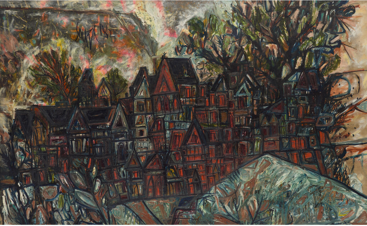F.N. Souza's Houses in Hampstead (1962) made the artists's auction record, $7.5m, at Sotheby's in London 
Courtesy of Sotheby's