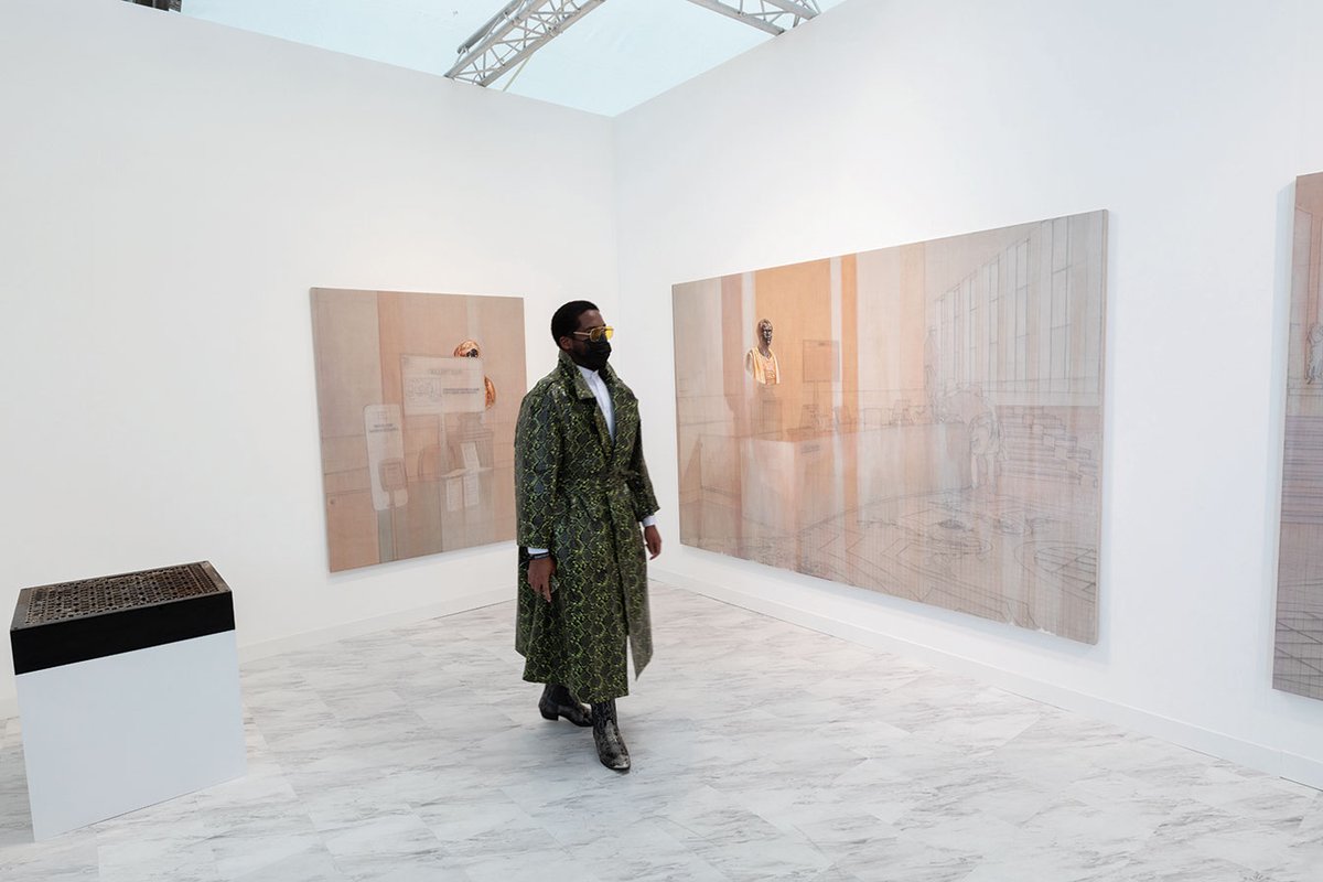 Two paintings from Esteban Jefferson’s Petit Palais series on the stand of Tanya Leighton gallery David Owens