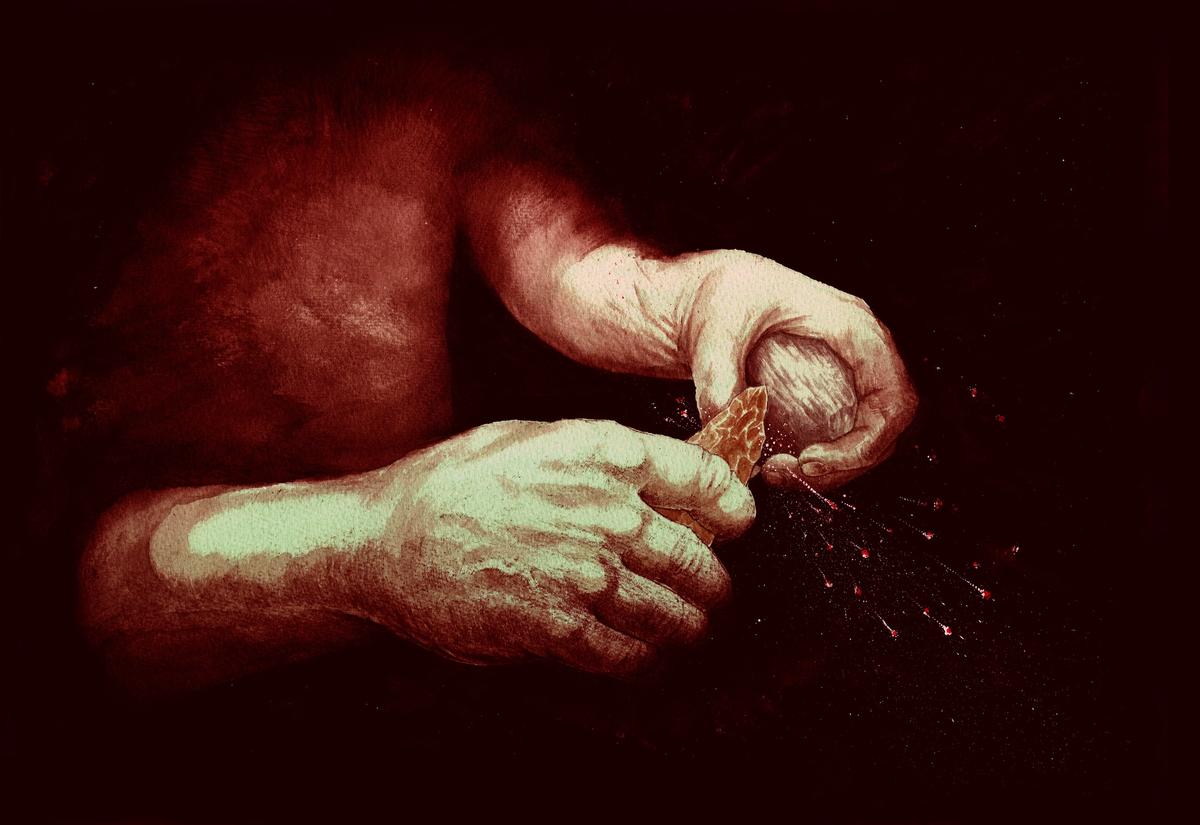 An artist's impression of sparks from flint and pyrite Craig Williams © The Trustees of the British Museum