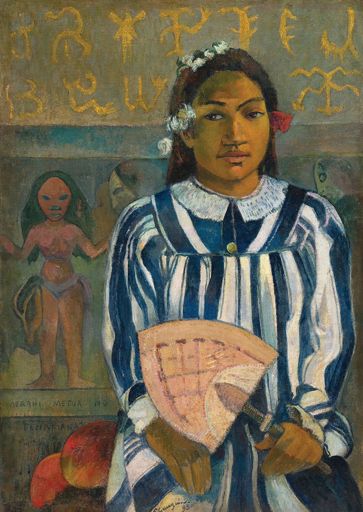 The girl depicted in Gauguin’s portrait Tehamana Has Many Parents (1893), may not be a real 13-year-old with whom he had a relationship; the painting  may instead be an ‘ethnoportrait’ representing  a Polynesian cultural identity © The Art Institute of Chicago/Art Resource