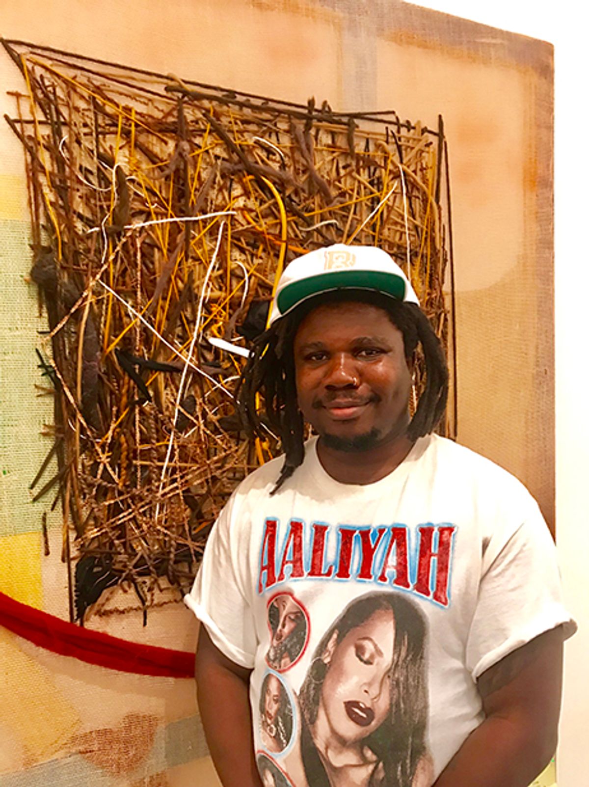 Alvaro Barrington with Unc You the  Plug (2019) and the Rauschenberg chord Courtesy of Louisa Buck