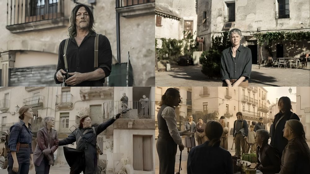Multiple screenshots from scenes in The Walking Dead: Daryl Dixon Season 3