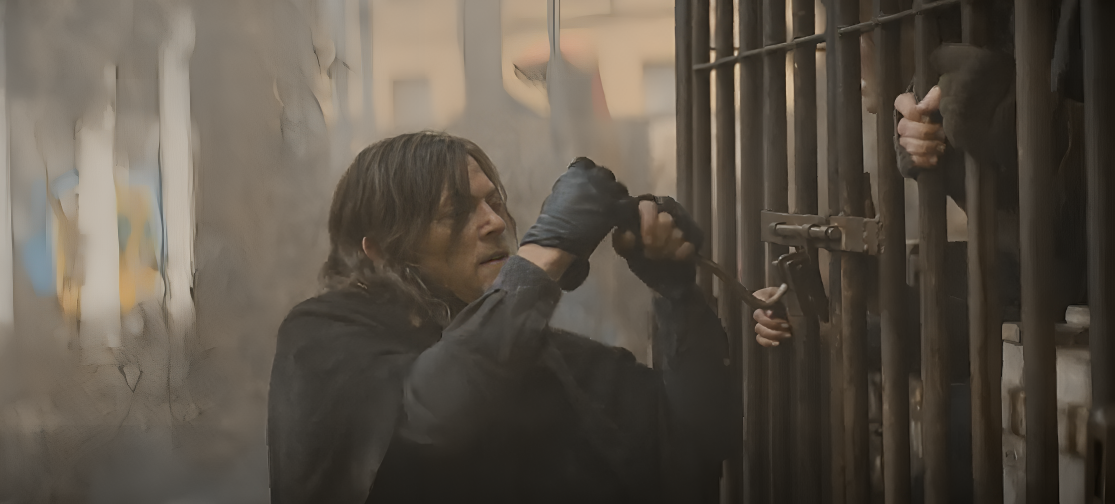 Daryl Dixon tries to free Justina.