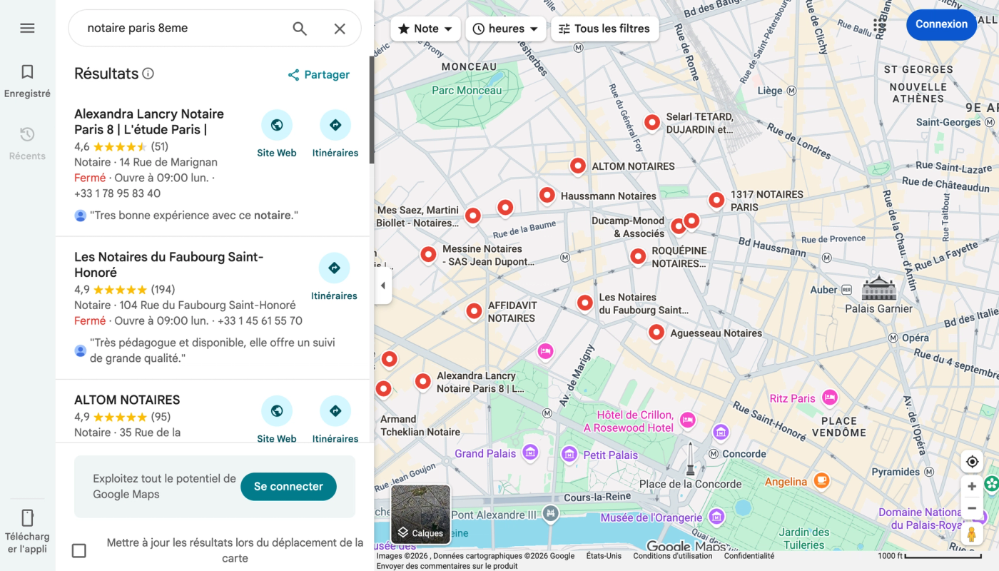 Avis Google de notaires parisiens : notes étoiles et commentaires