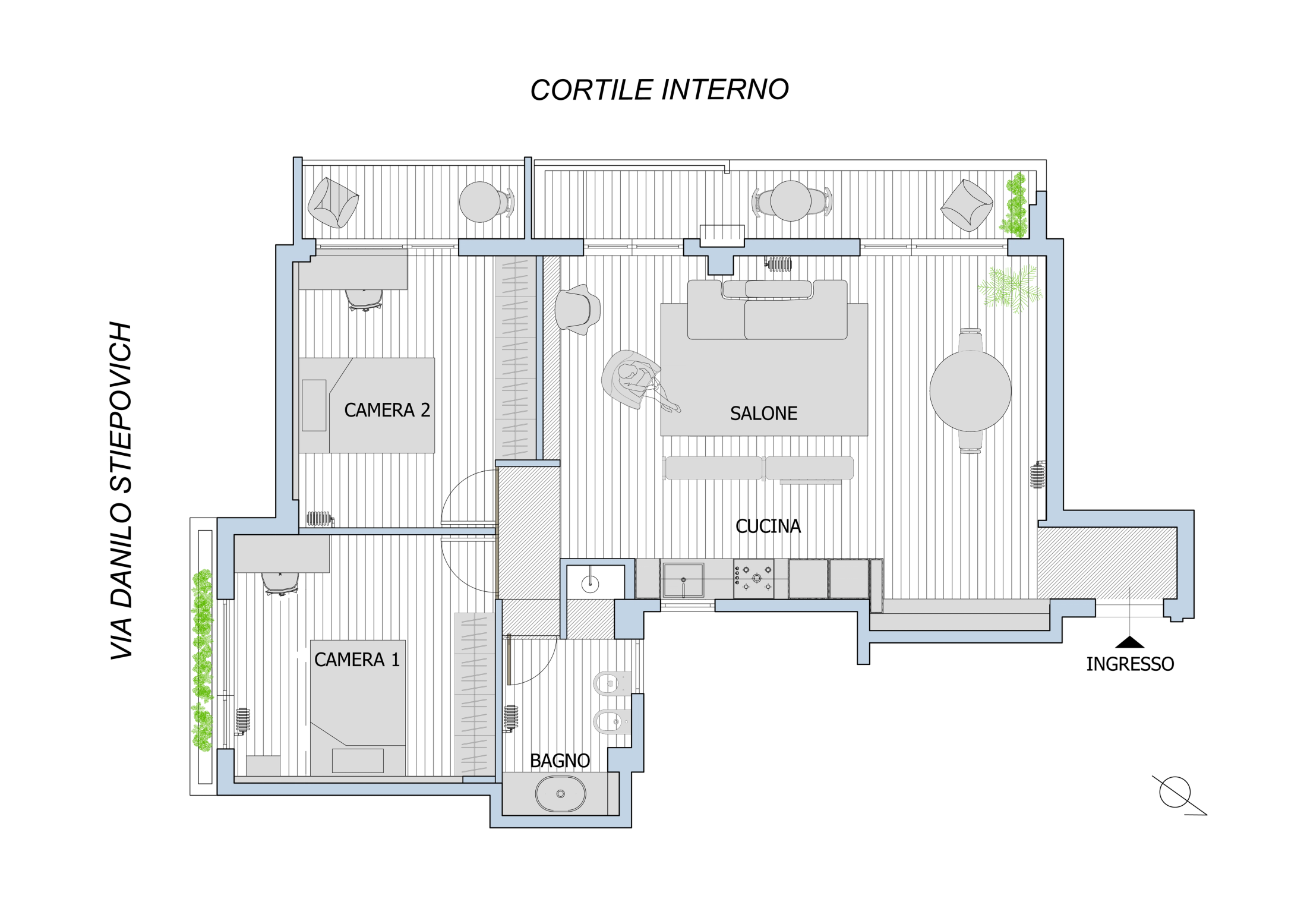 Planimetria arredo casa Roma