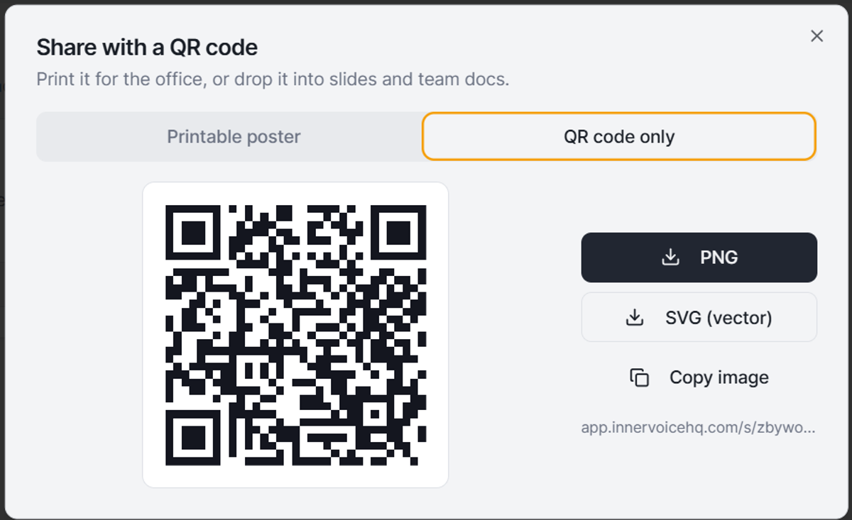 Standalone QR code export options in InnerVoice