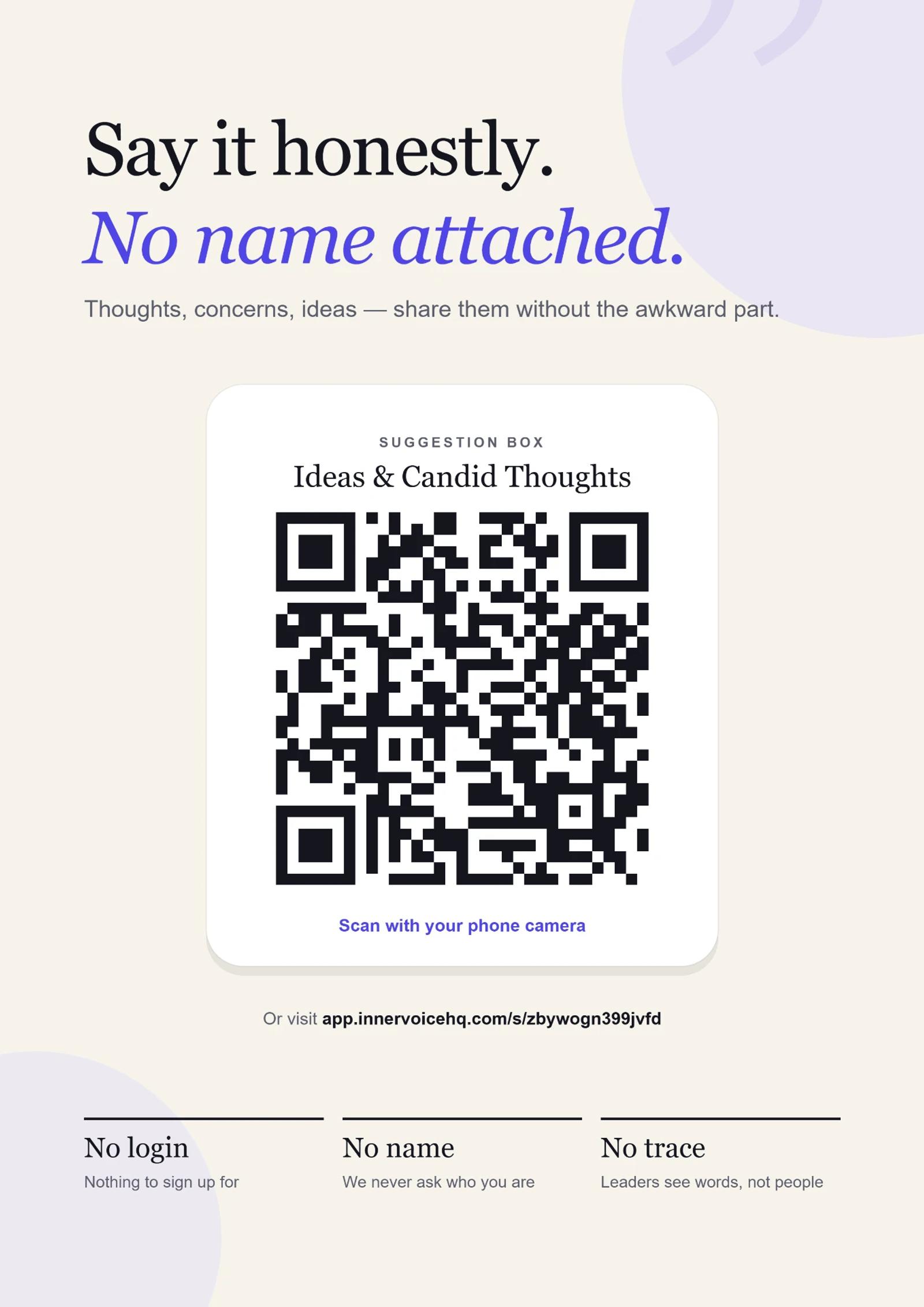 InnerVoice printable poster and QR code sharing