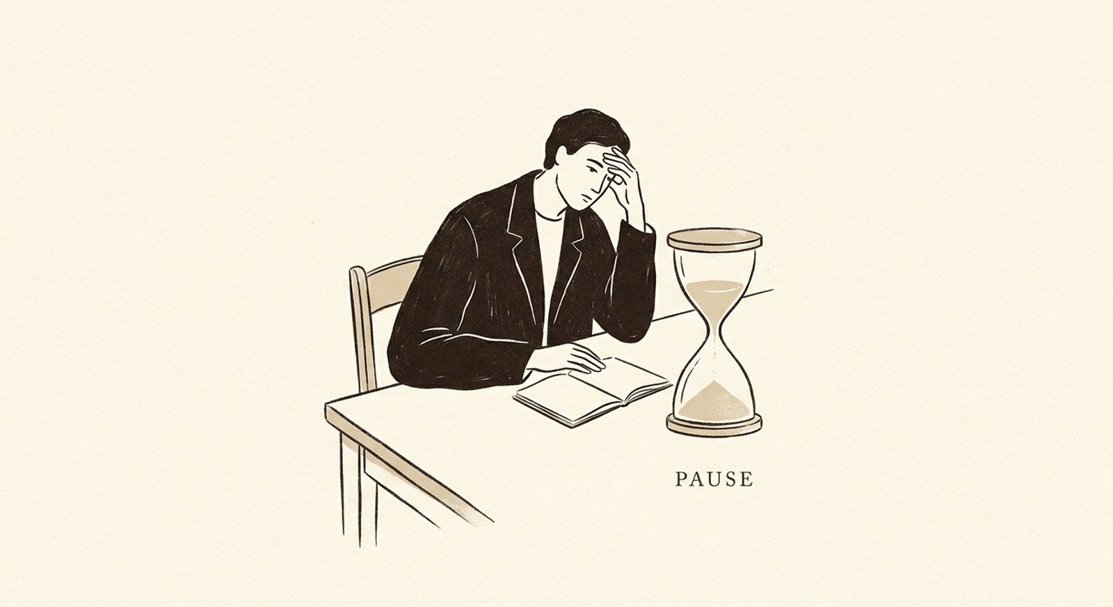 Editorial illustration of a manager pausing thoughtfully before responding