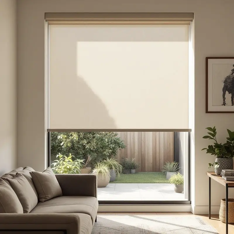 Sunscreen roller blinds preserving an outward view while cutting glare.